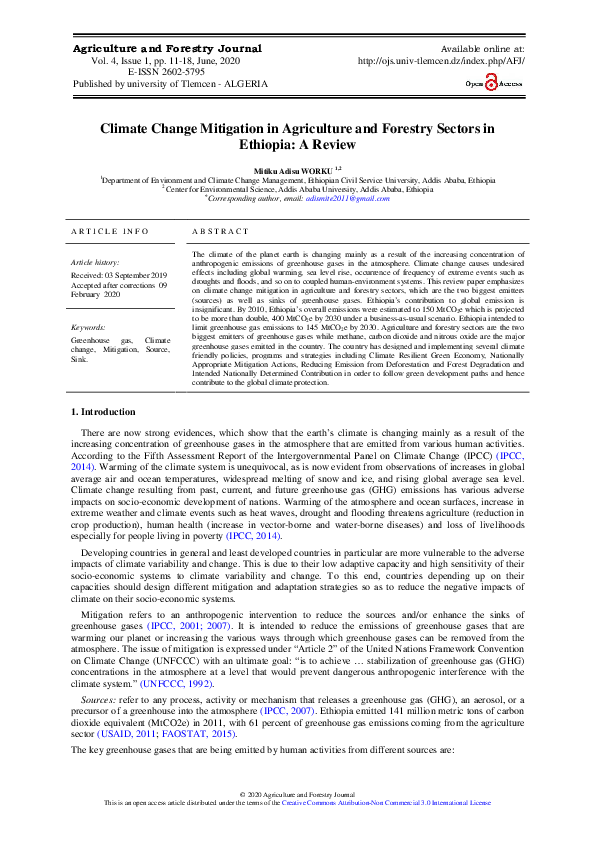 (PDF) Climate Change Mitigation in Agriculture and Forestry Sectors in ...