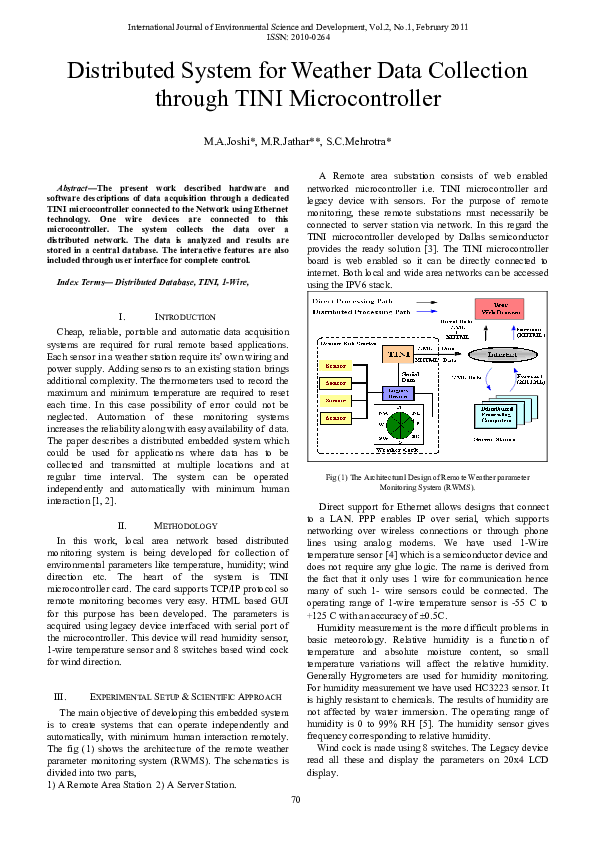 (PDF) Distributed system for weather data collection through tini IJESD