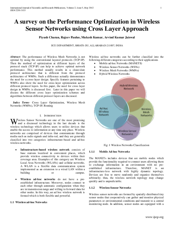 (PDF) A survey on the Performance Optimization in Wireless Sensor ...