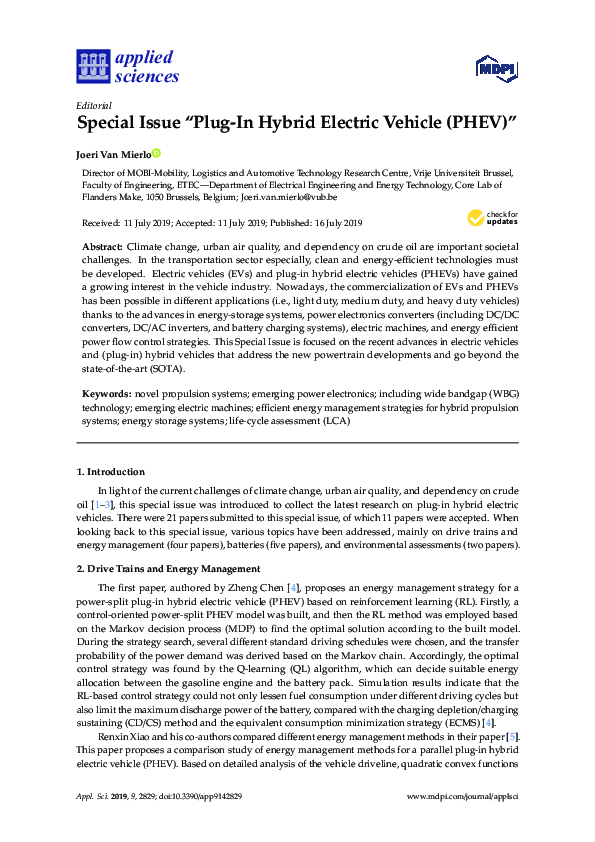 (PDF) Special Issue “Plug-In Hybrid Electric Vehicle (PHEV)”