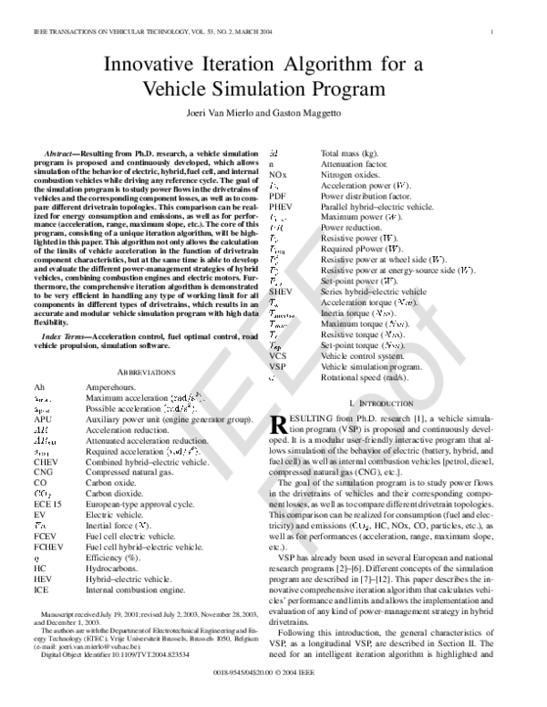 (PDF) Innovative Iteration Algorithm for a Vehicle Simulation Program