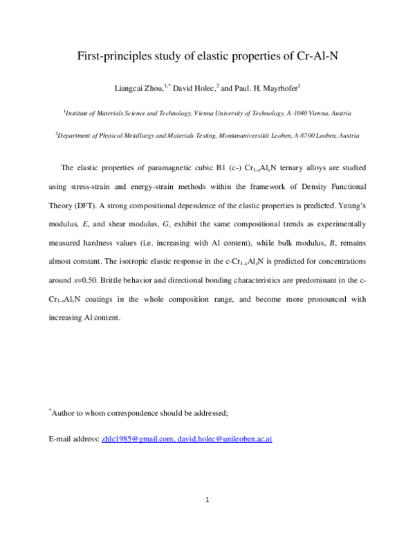 (PDF) First-principles study of elastic properties of Cr-Al-N