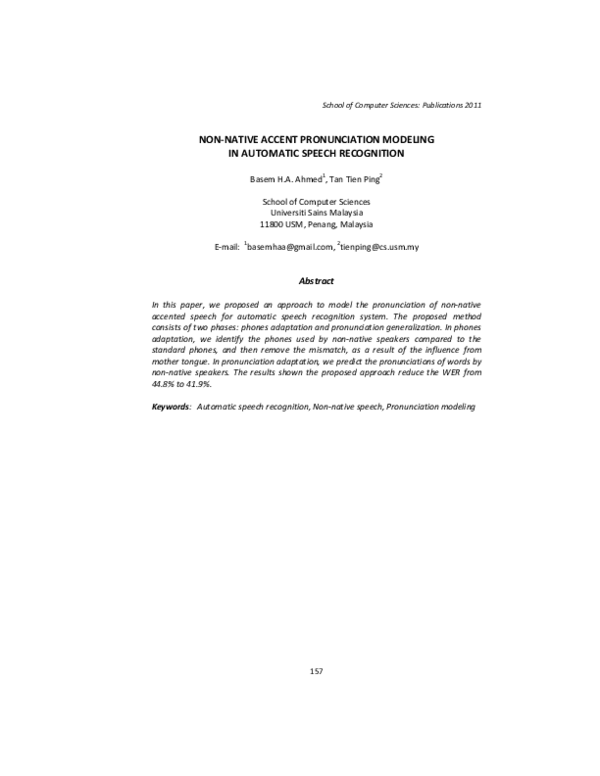 (PDF) Non-native Accent Pronunciation Modeling in Automatic Speech ...