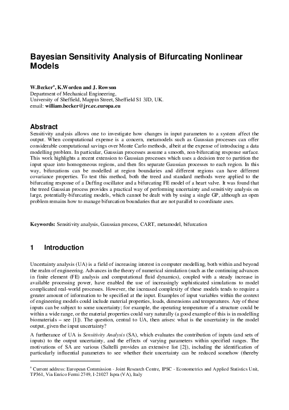 (PDF) Bayesian sensitivity analysis of bifurcating nonlinear models