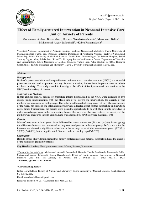 (PDF) Effect of Family-centered Intervention in Neonatal Intensive Care ...