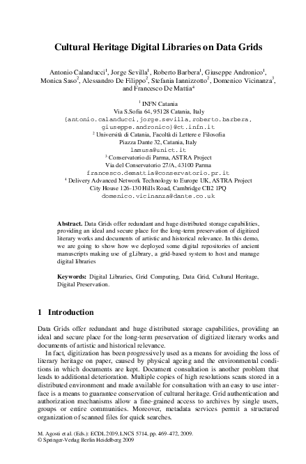 (PDF) Cultural Heritage Digital Libraries on Data Grids
