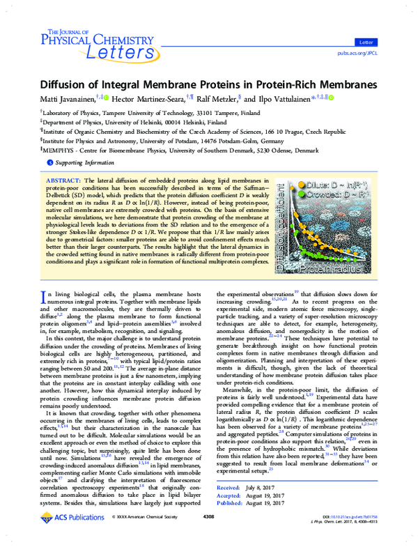 (PDF) Diffusion of Integral Membrane Proteins in Protein-Rich Membranes