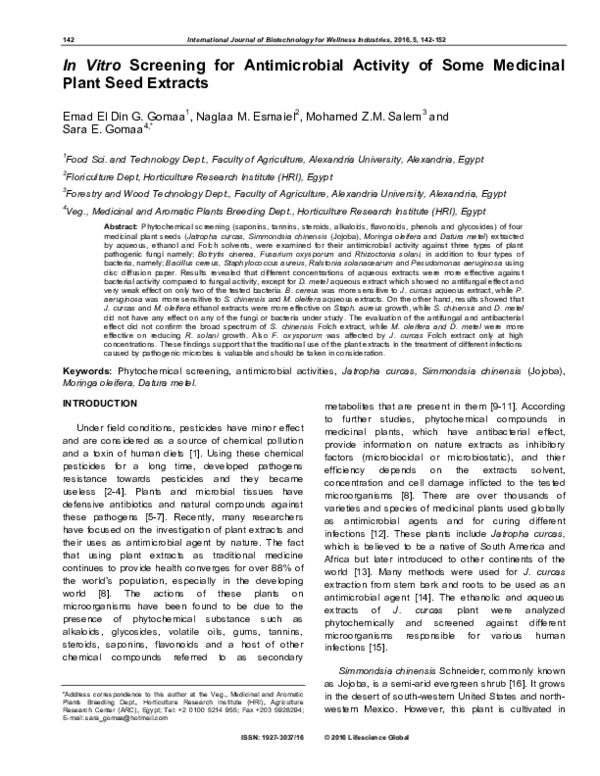 (PDF) In Vitro Screening for Antimicrobial Activity of Some Medicinal ...