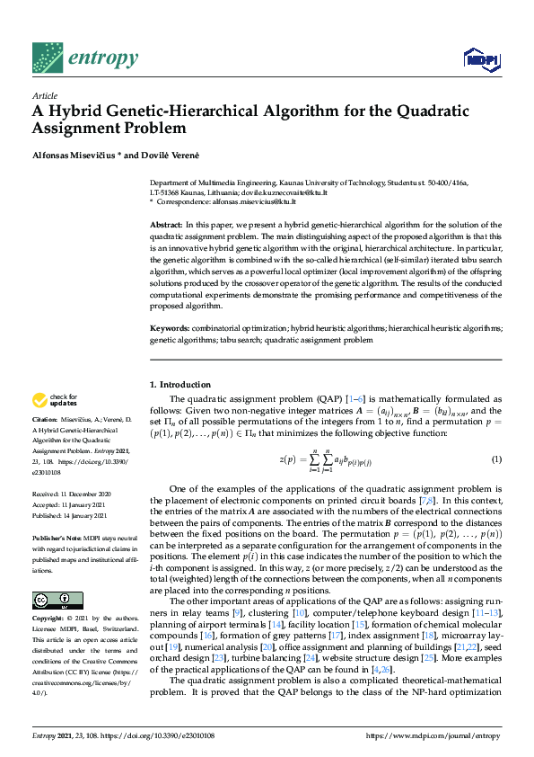 (PDF) A Hybrid Genetic-Hierarchical Algorithm for the Quadratic ...
