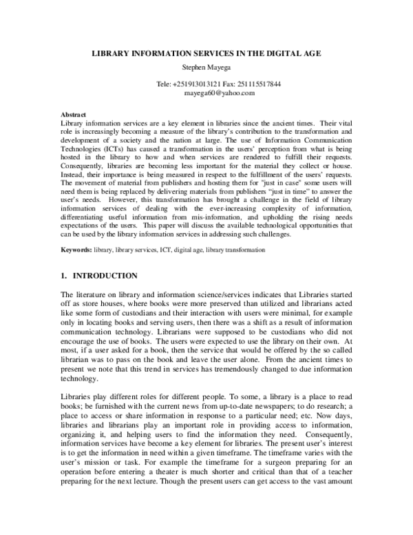 (PDF) Library information services in the digital age