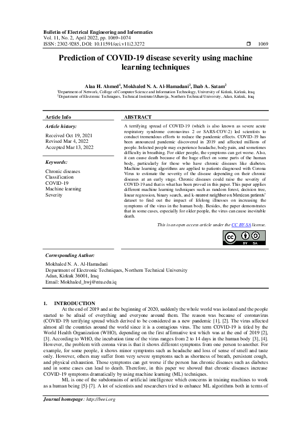 (PDF) Prediction of COVID-19 disease severity using machine learning ...