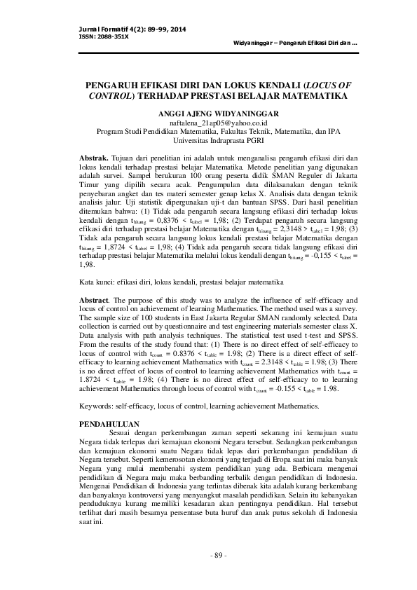 (PDF) Pengaruh Efikasi Diri dan Lokus Kendali (Locus of Control ...