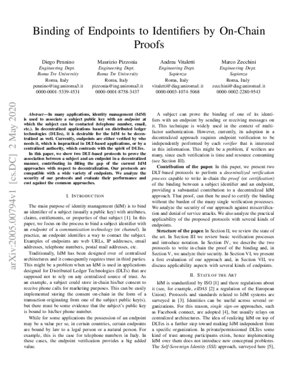 (PDF) Binding of Endpoints to Identifiers by OnChain Proofs Marco Zecchini Academia.edu