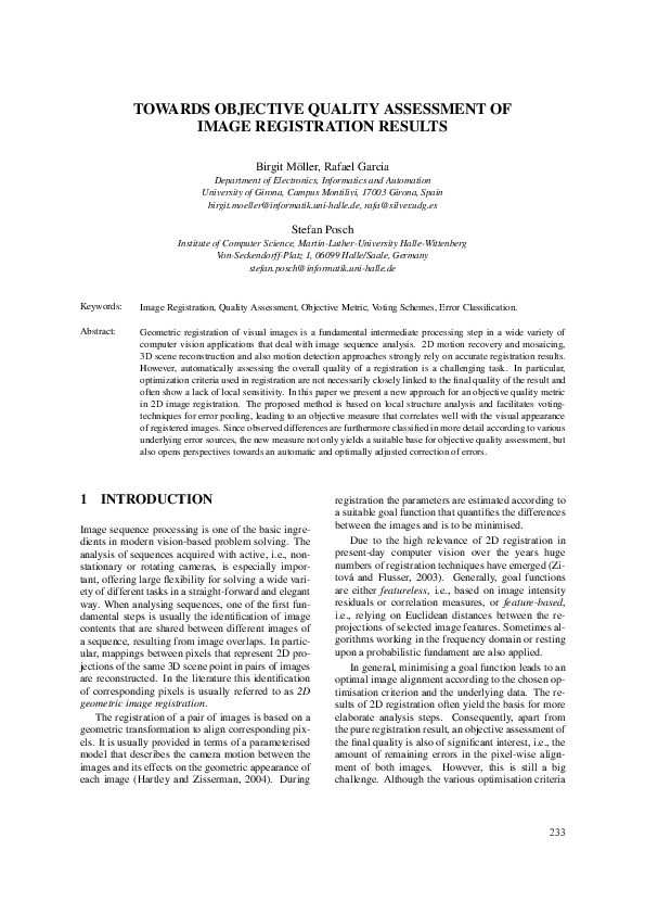 (PDF) Towards Objective Quality Assessment of Image Registration Results