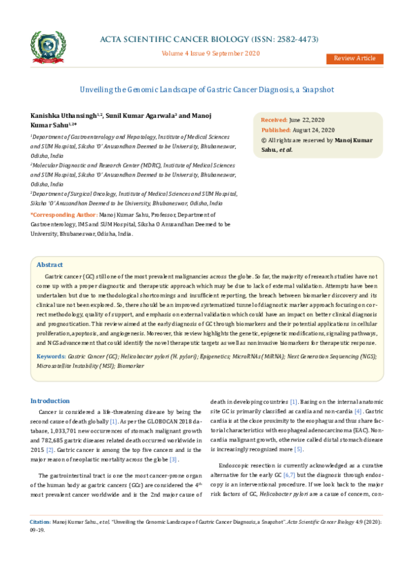 (PDF) Unveiling the Genomic Landscape of Gastric Cancer Diagnosis, a ...