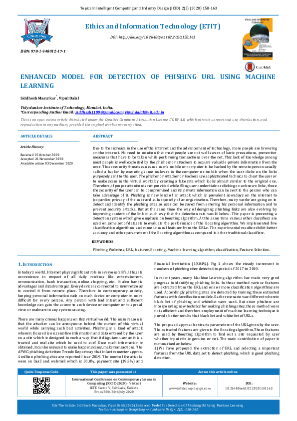 (PDF) Enhanced Model for Detection of Phishing Url Using Machine Learning