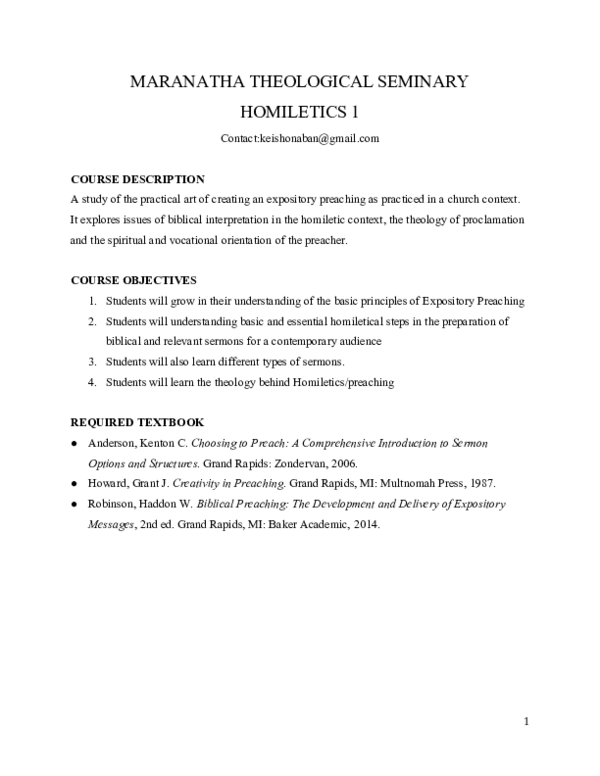 (DOC) Homiletics 1 Syllabus