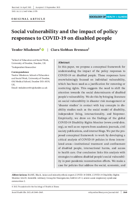 (PDF) Social vulnerability and the impact of policy responses to COVID ...