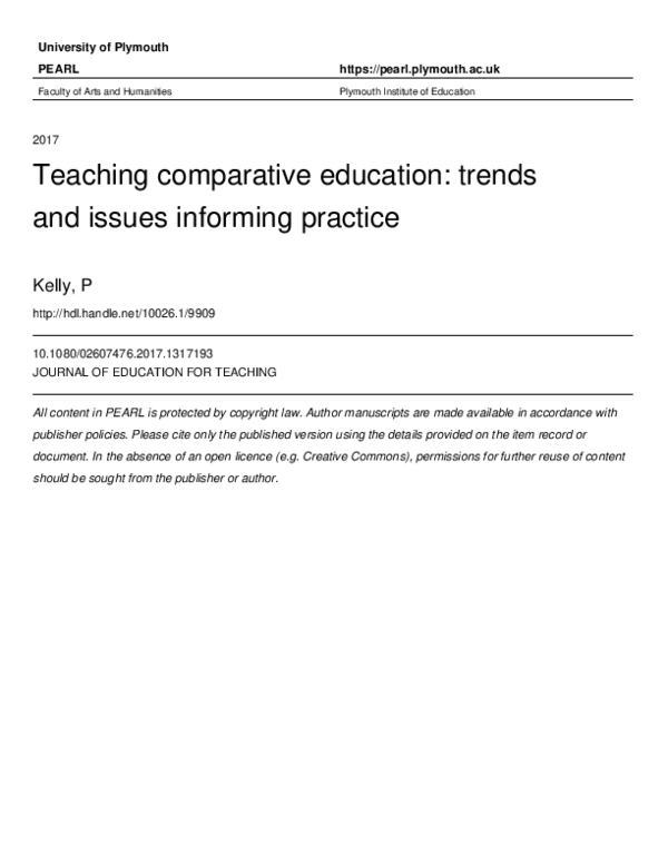 (PDF) Teaching Comparative Education: trends and issues informing practice