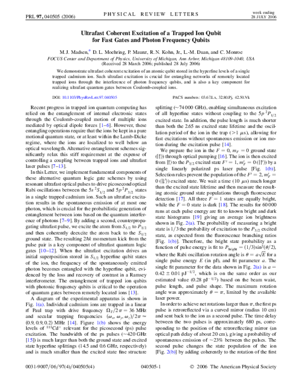 (PDF) Ultrafast Coherent Excitation of a Trapped Ion Qubit for Fast ...