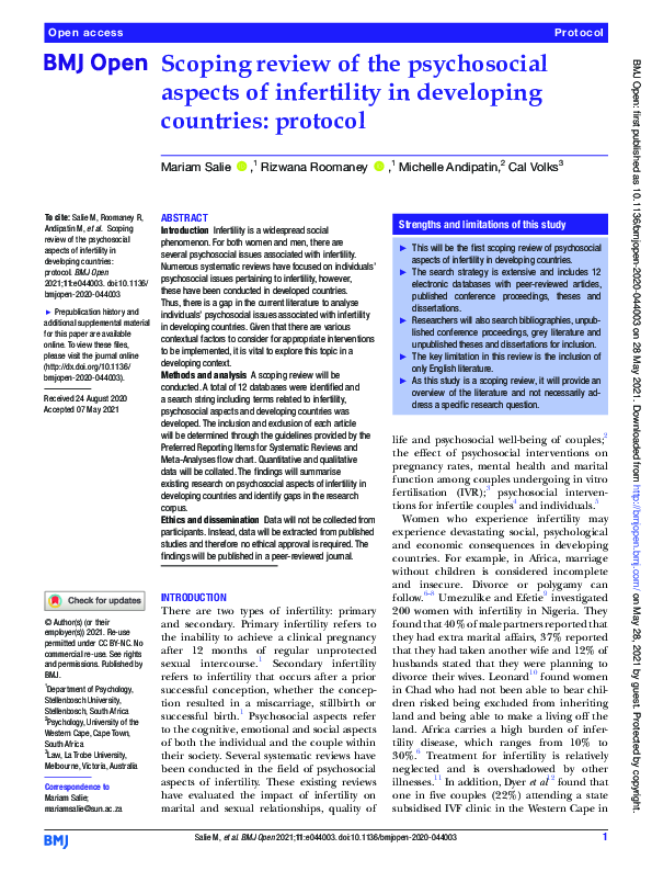 (PDF) Scoping review of the psychosocial aspects of infertility in ...