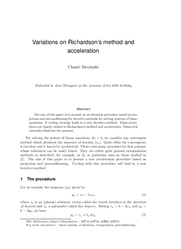 (PDF) Variations on Richardson's method and acceleration