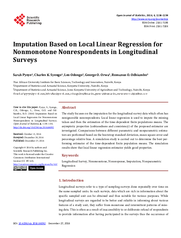 (PDF) Imputation Based on Local Linear Regression for Nonmonotone ...