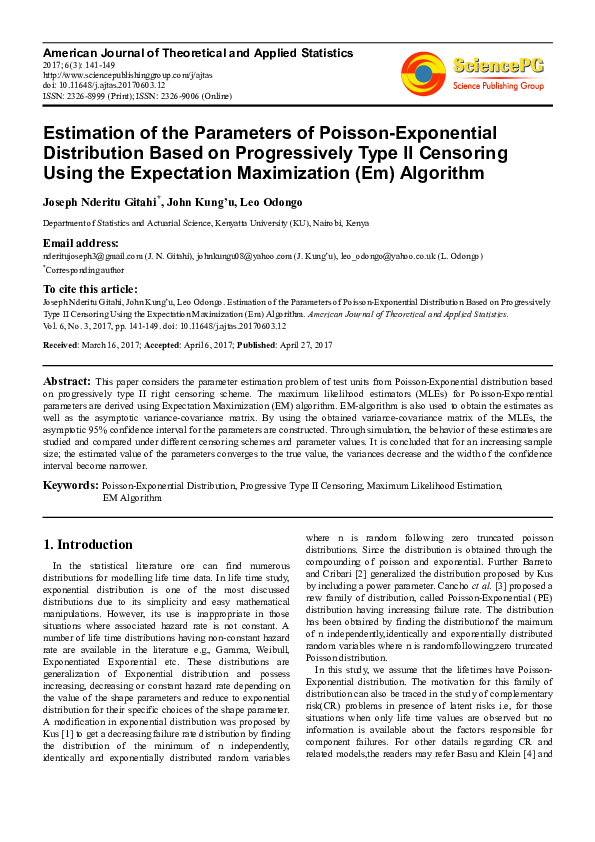 (PDF) Estimation of the Parameters of Poisson-Exponential Distribution ...