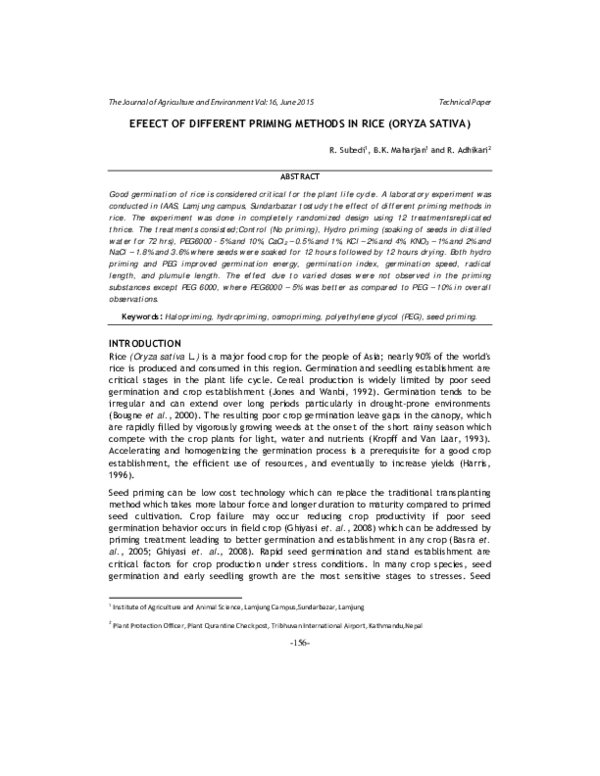 (PDF) Effect of different priming methods in rice (Oryza sativa)