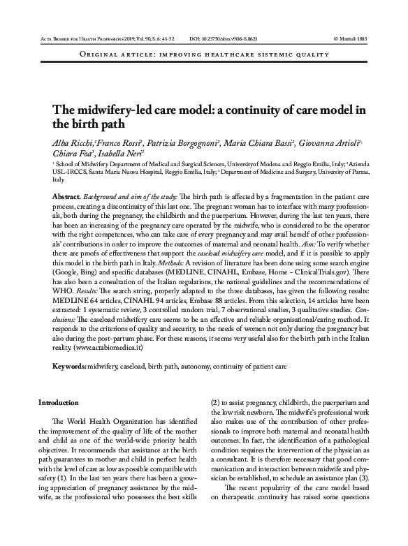 Pdf The Midwifery Led Care Model A Continuity Of Care Model In The