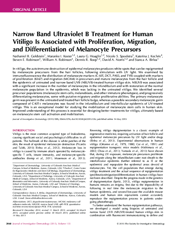 (PDF) Narrow Band Ultraviolet B Treatment for Human Vitiligo is ...