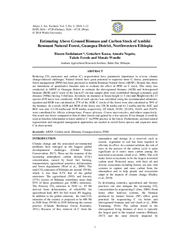 (PDF) Estimating Above Ground Biomass and Carbon Stock of Ambiki ...