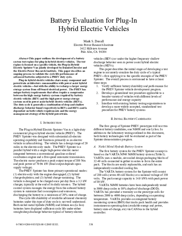 (PDF) Battery Evaluation for Plug-In Hybrid Electric Vehicles