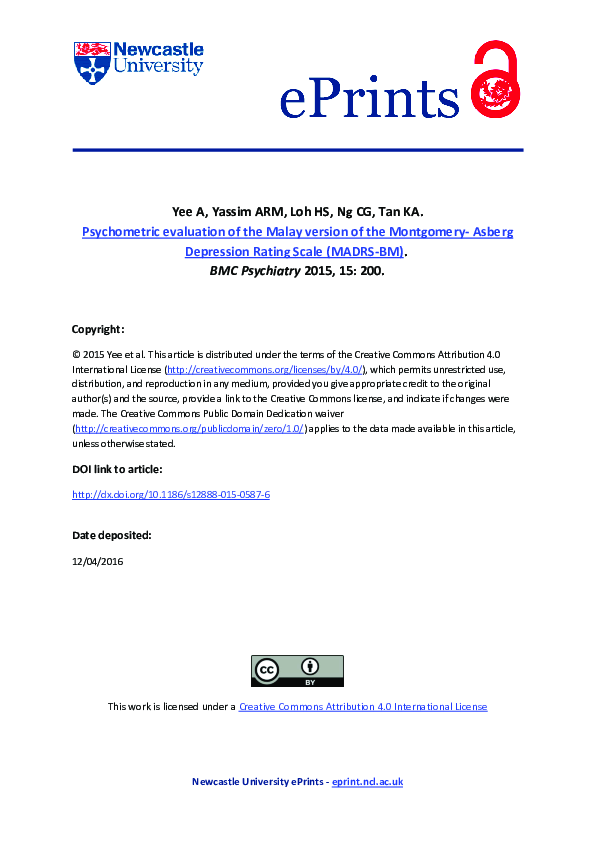 (PDF) Psychometric evaluation of the Malay version of the Montgomery ...