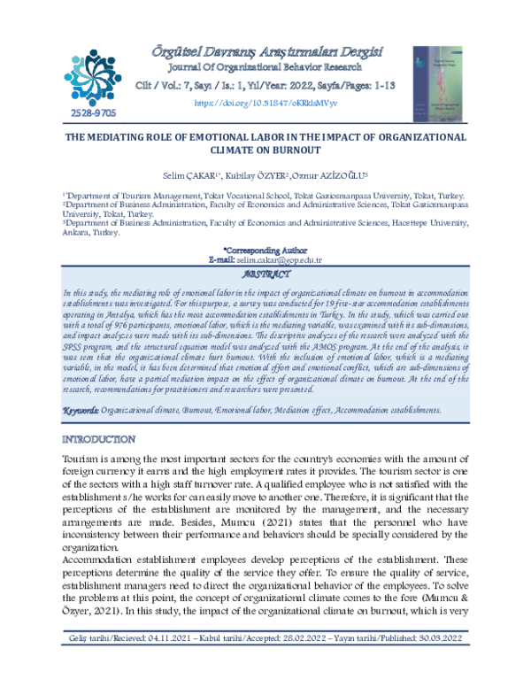(PDF) The Mediating Role of Emotional Labor in The Impact of ...