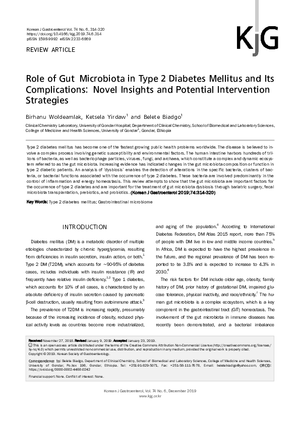 (PDF) Role of Gut Microbiota in Type 2 Diabetes Mellitus and Its ...
