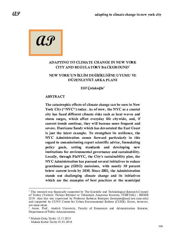 (PDF) Adapting to Climate Change in New York City and Regulatory ...