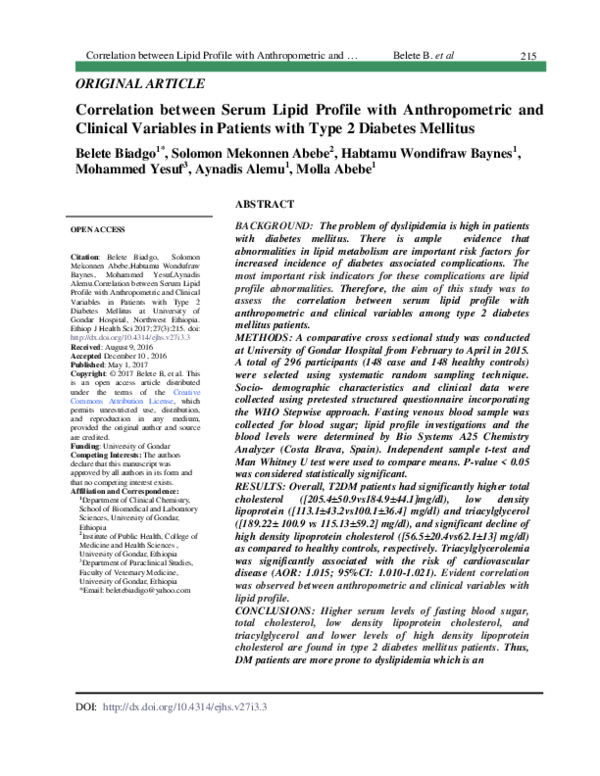 (PDF) Correlation between serum lipid profile with anthropometric and ...