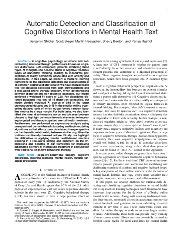 (PDF) Automatic Detection and Classification of Cognitive Distortions ...