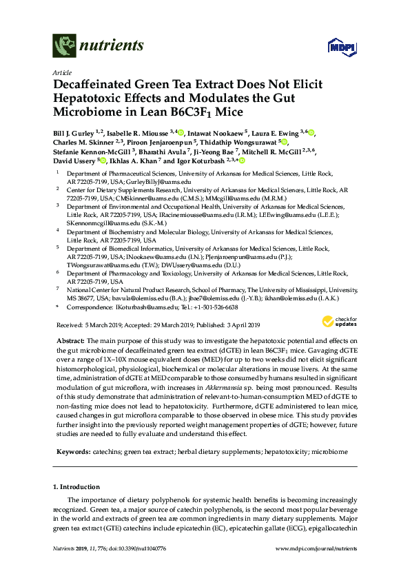 (PDF) Decaffeinated Green Tea Extract Effects on Mice