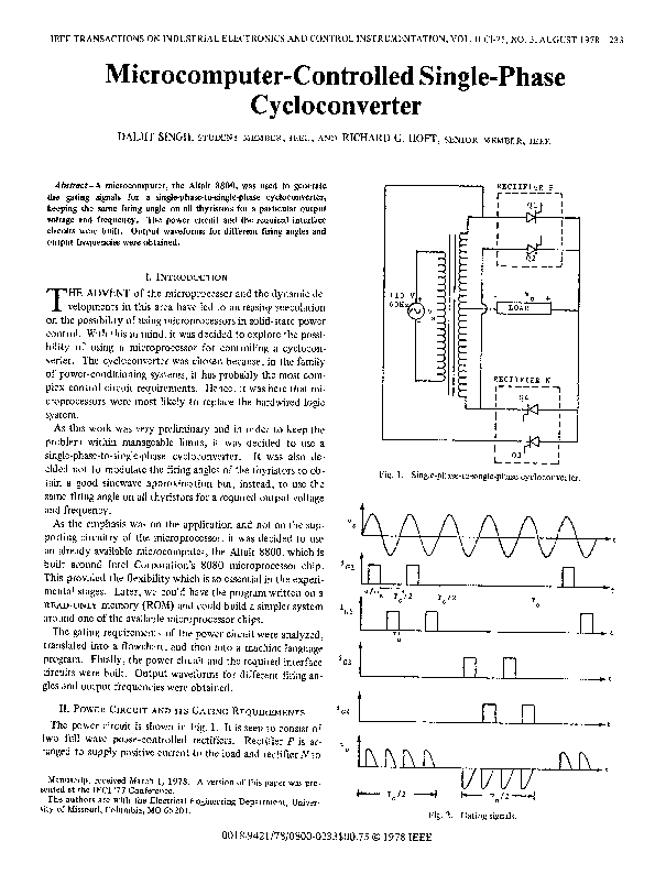 PDF) Microcomputer-Controlled Single-Phase Cycloconverter