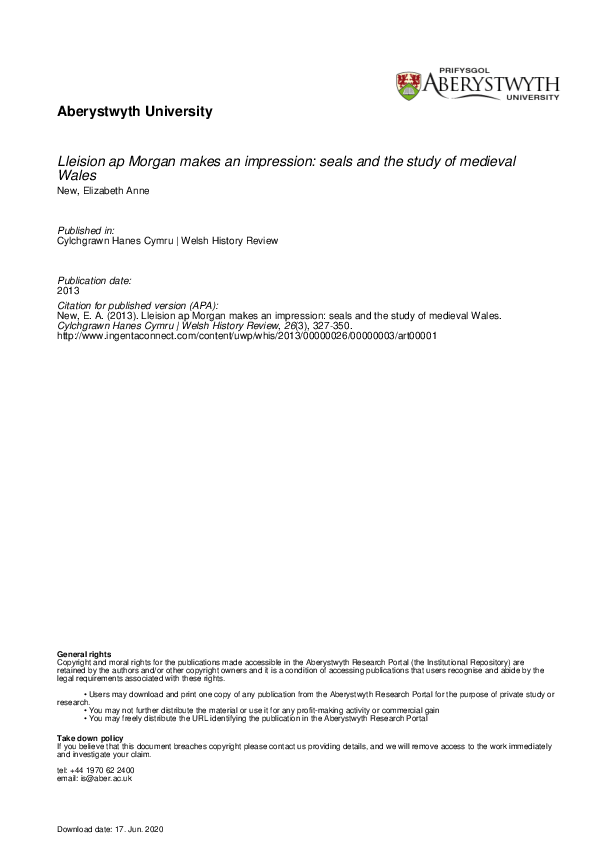Lleision ap Morgan Makes an Impression: Seals and the Study of Medieval Wales
