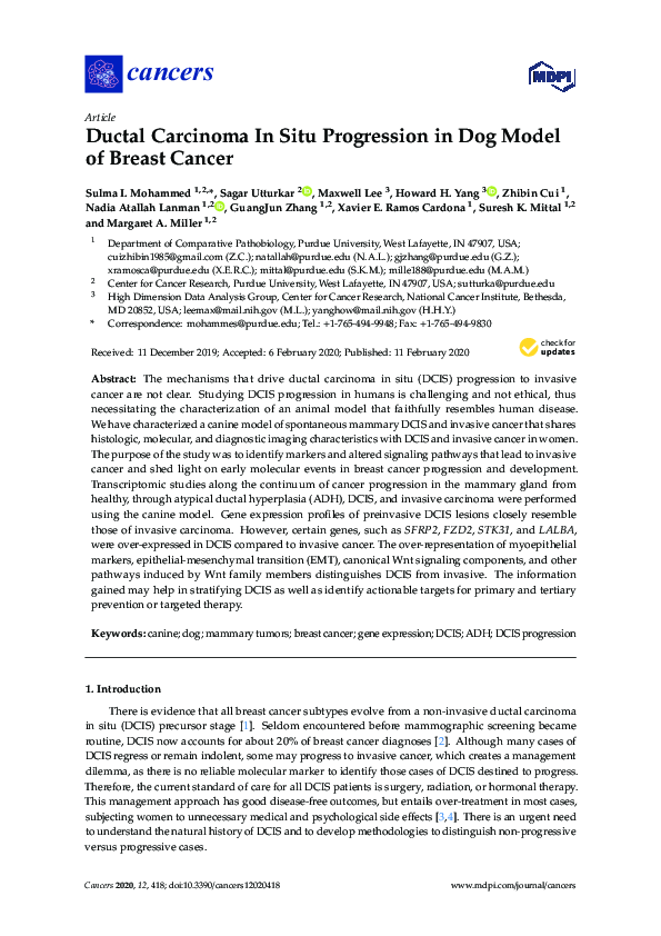 (PDF) Ductal Carcinoma In Situ Progression in Dog Model of Breast Cancer