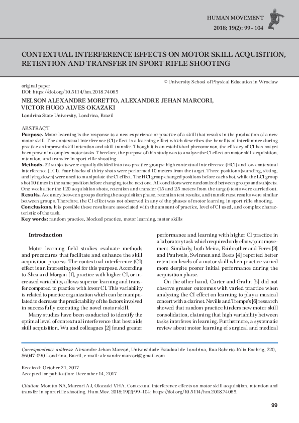 (PDF) Contextual interference effects on motor skill acquisition ...