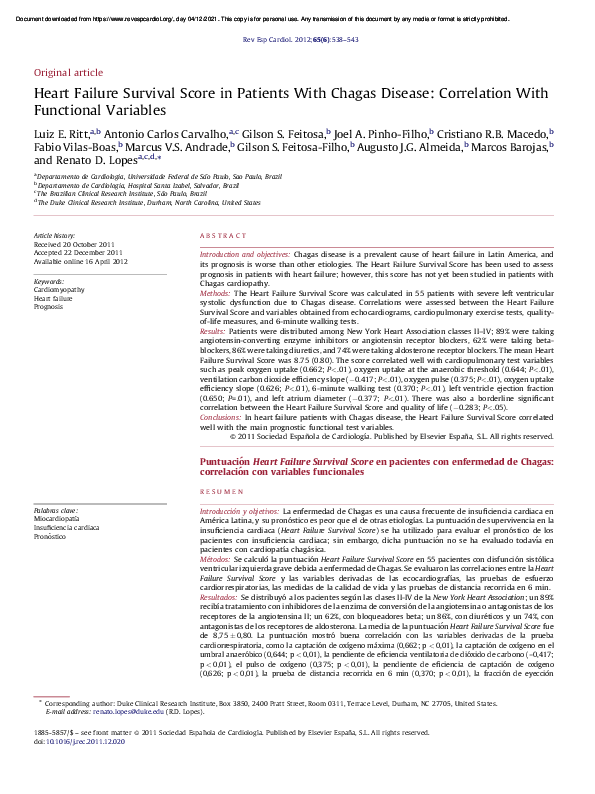 (PDF) Puntuación Heart Failure Survival Score en pacientes con ...