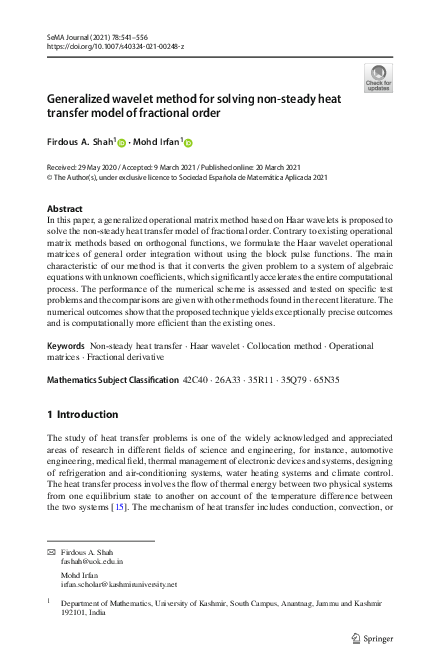 (PDF) Generalized wavelet method for solving non-steady heat transfer ...