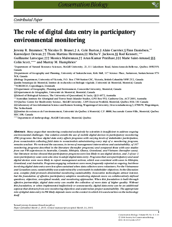 (PDF) The role of digital data entry in participatory environmental ...