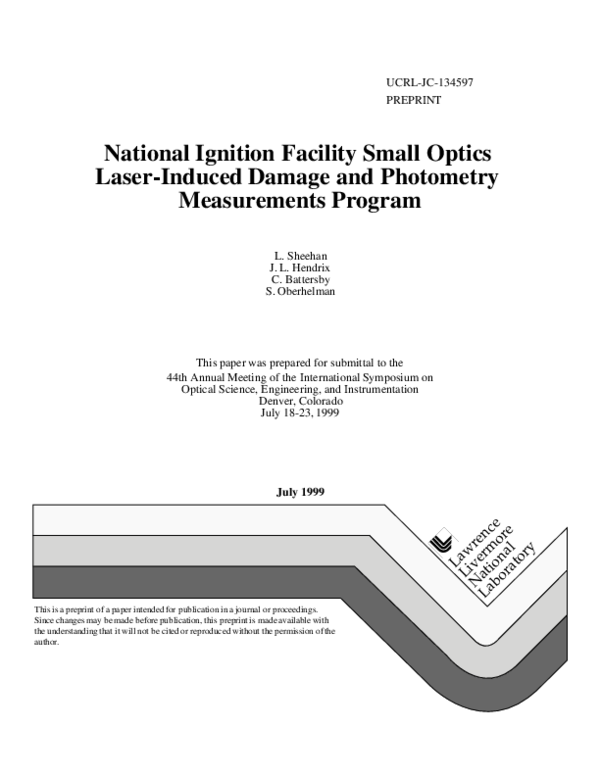 (PDF) National Ignition Facility small optics laser-induced damage and ...