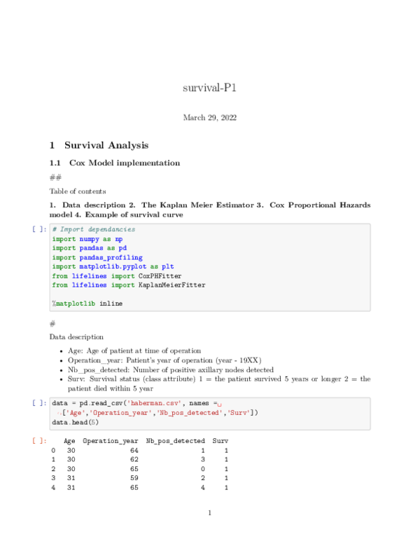 (PDF) Survival Analysis and Cox Model implementation