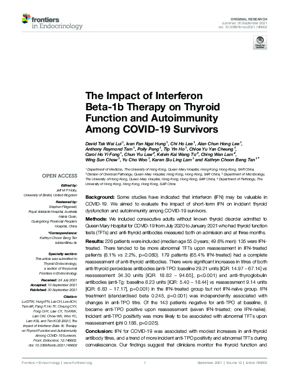 (PDF) The Impact of Interferon Beta-1b Therapy on Thyroid Function and ...